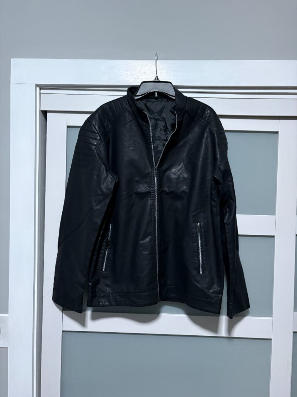 Women's Black Vegan Leather Faux Bomber Biker Jacket Coat sz 4X Black
